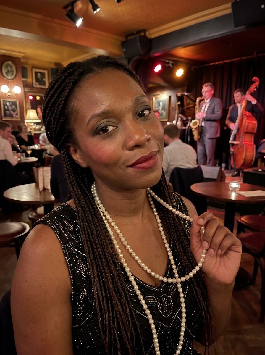 1920s Makeup on a woman in her early 30s with deep skin and brown eyes