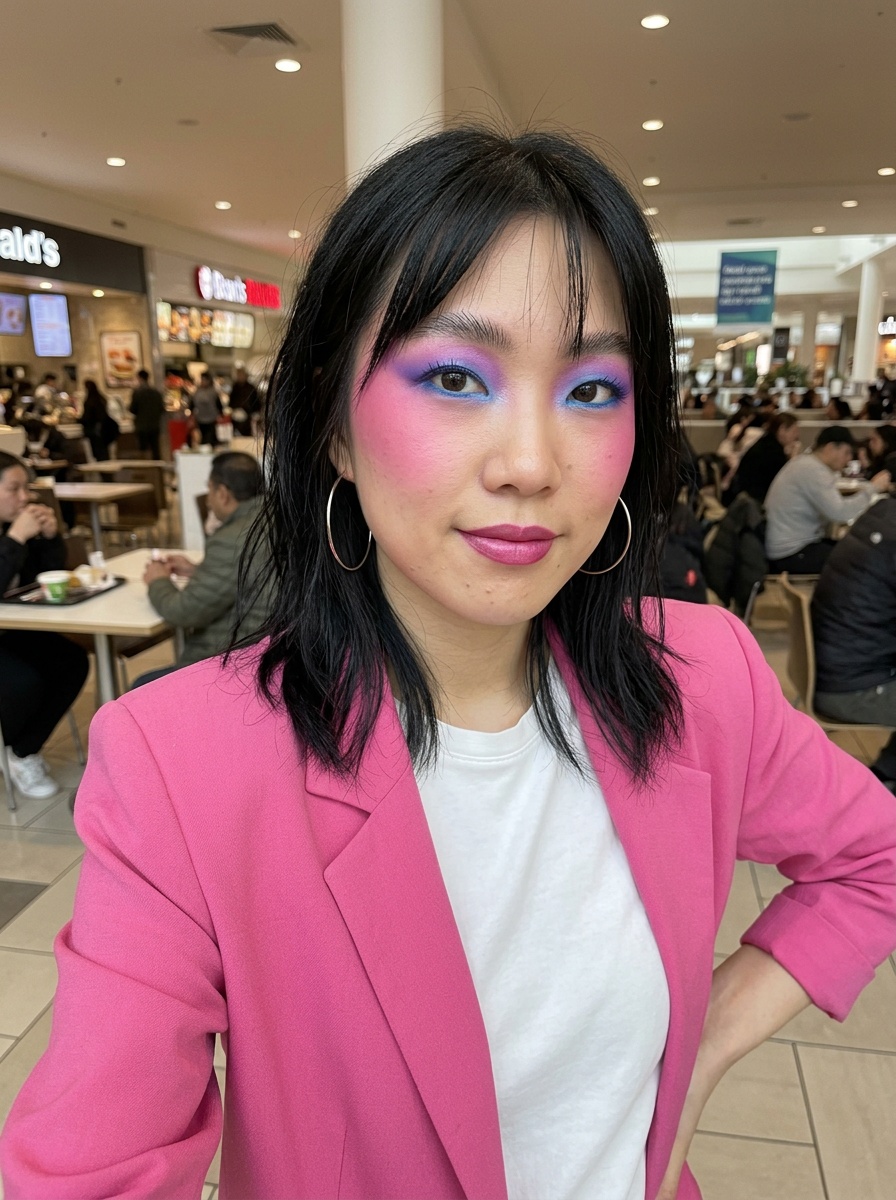 80s Makeup on a woman in her mid 20s with light skin and monolid eyes