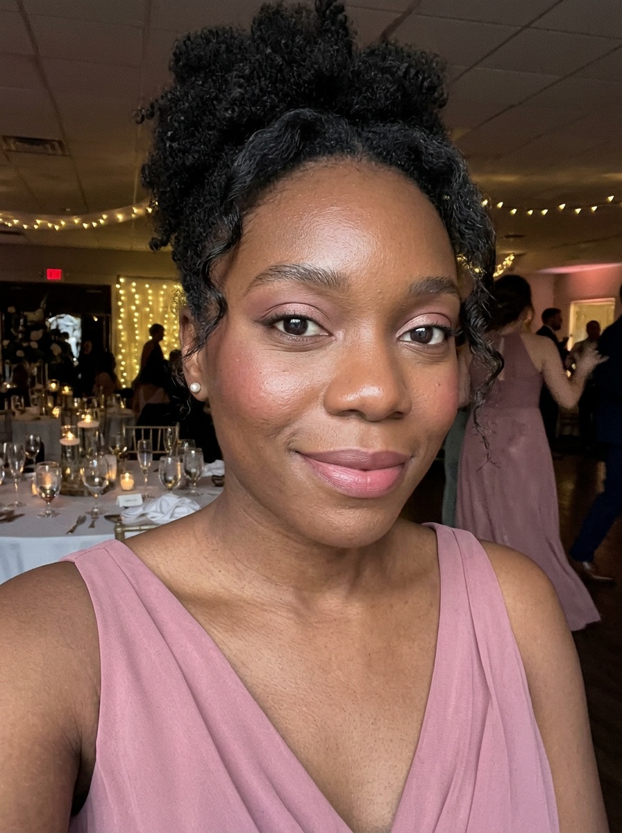 Bridesmaid Makeup on a woman in her mid 20s with deep skin and brown eyes