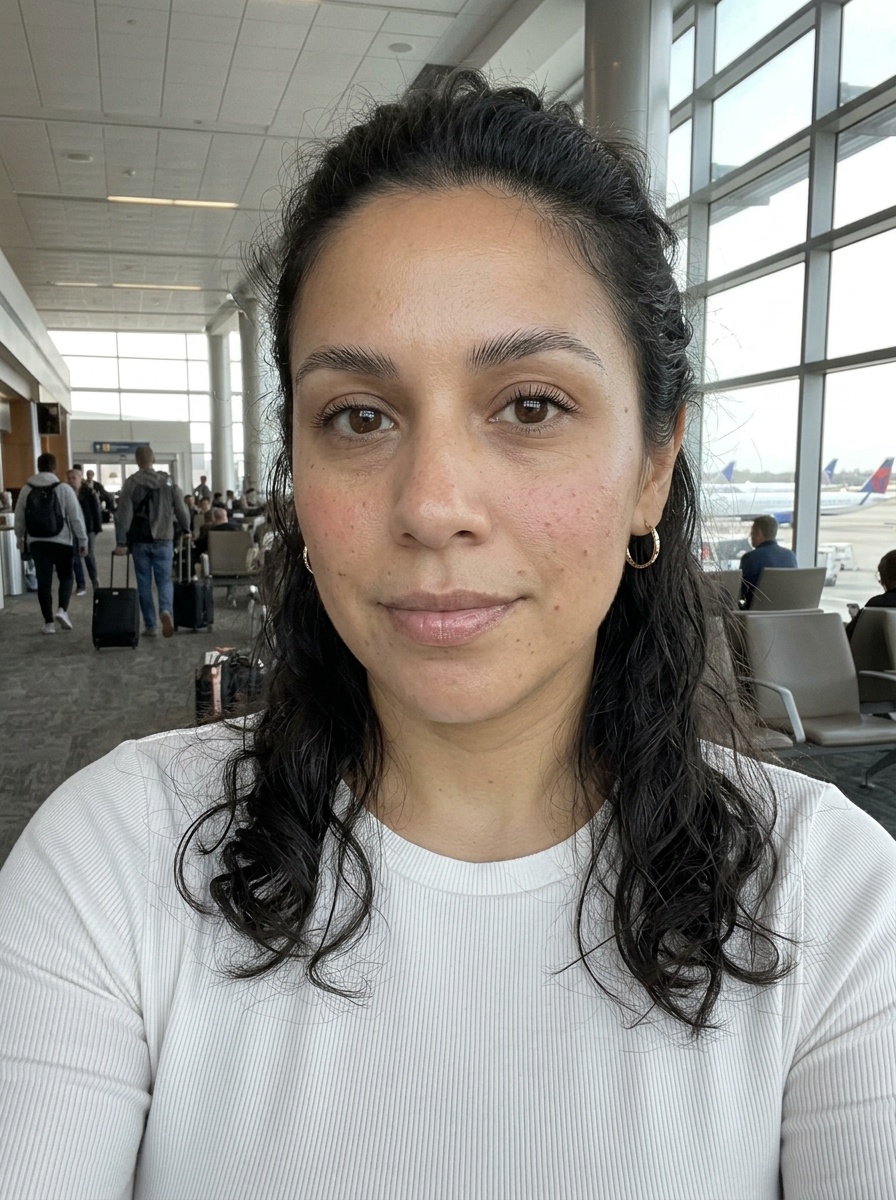 Clean Girl Makeup on a woman in her early 30s with tan skin and brown eyes