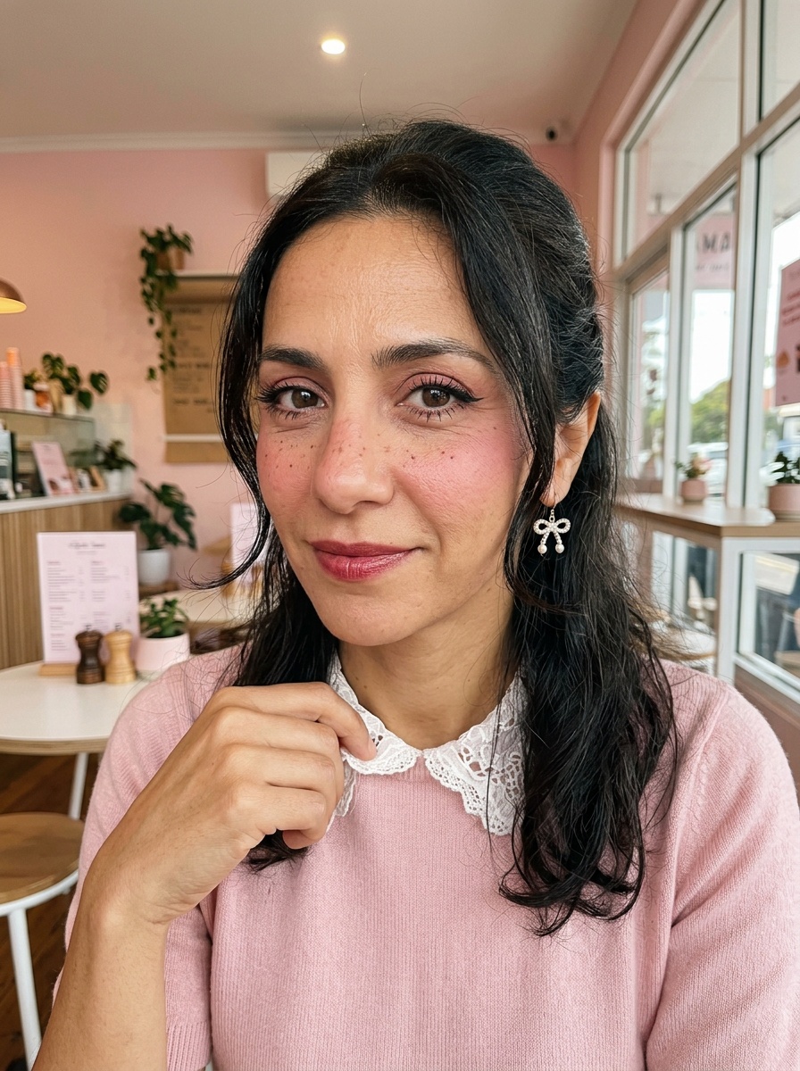 Douyin Makeup on a woman in her late 30s with tan skin and brown eyes