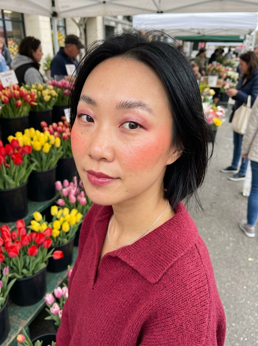 Editorial Makeup on a woman in her early 30s with light skin and monolid eyes