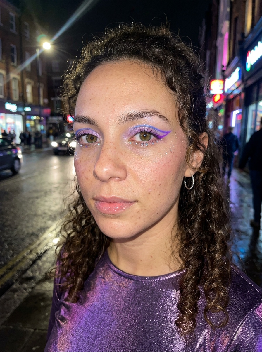 Euphoria Makeup on a woman in her mid 20s with medium skin, hazel eyes and freckles
