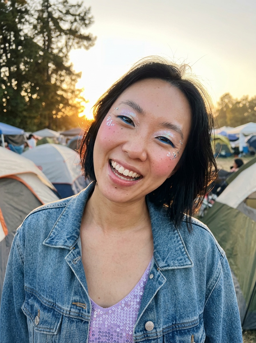 Festival Glitter on a woman in her early 30s with light skin and monolid eyes