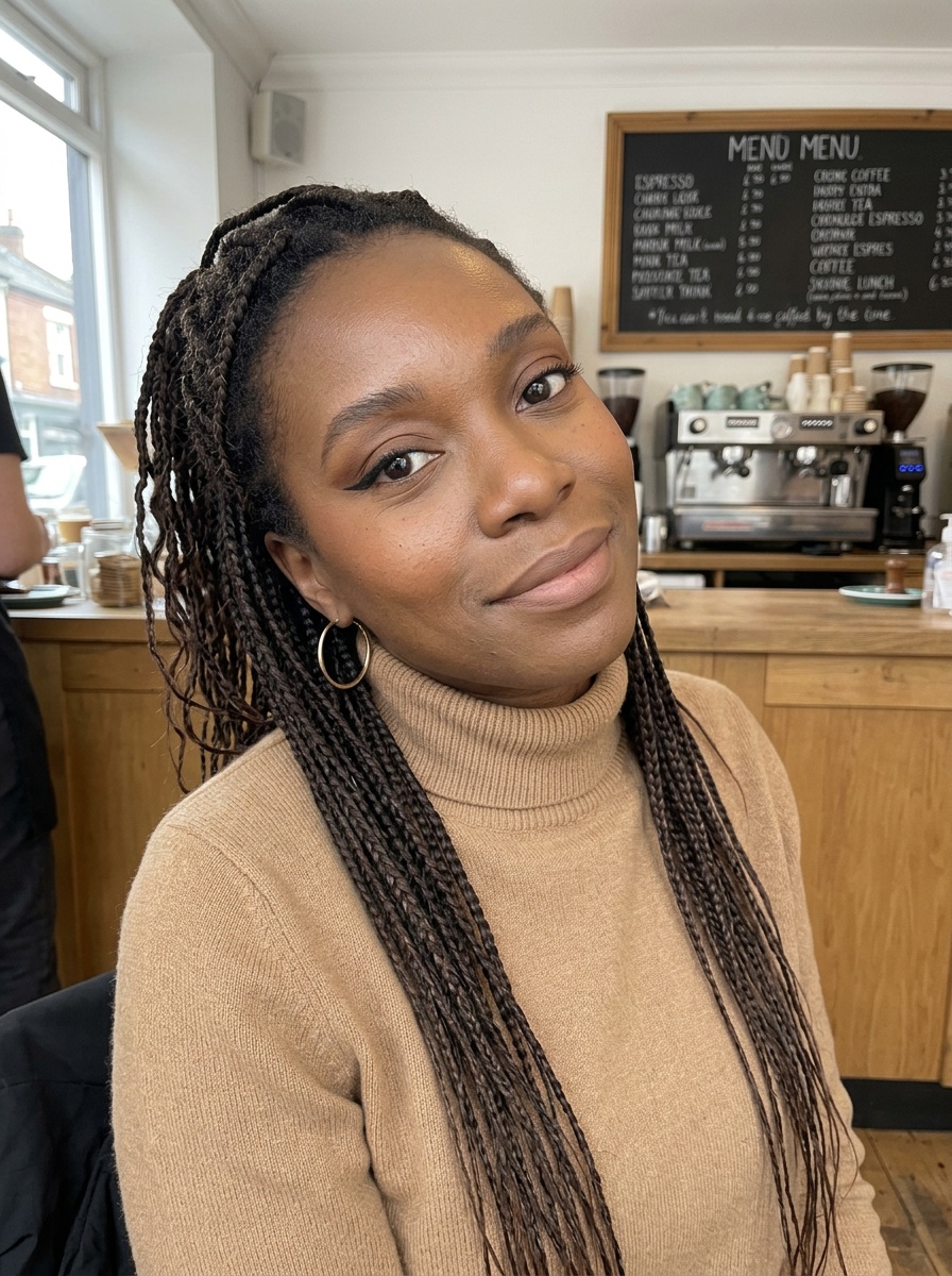 Fox Eye Makeup on a woman in her early 30s with deep skin and brown eyes