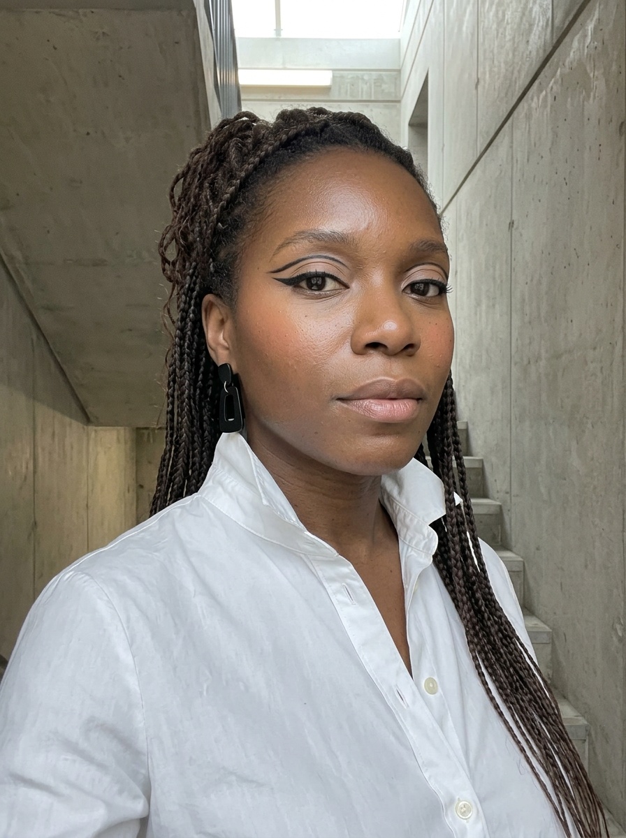 Graphic Eyeliner on a woman in her early 30s with deep skin and brown eyes