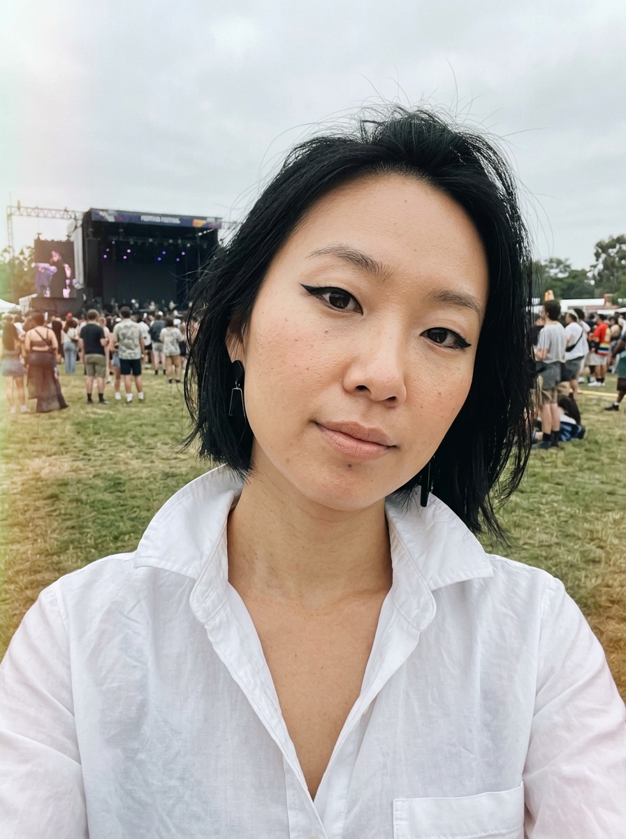 Graphic Eyeliner on a woman in her early 30s with light skin and monolid eyes