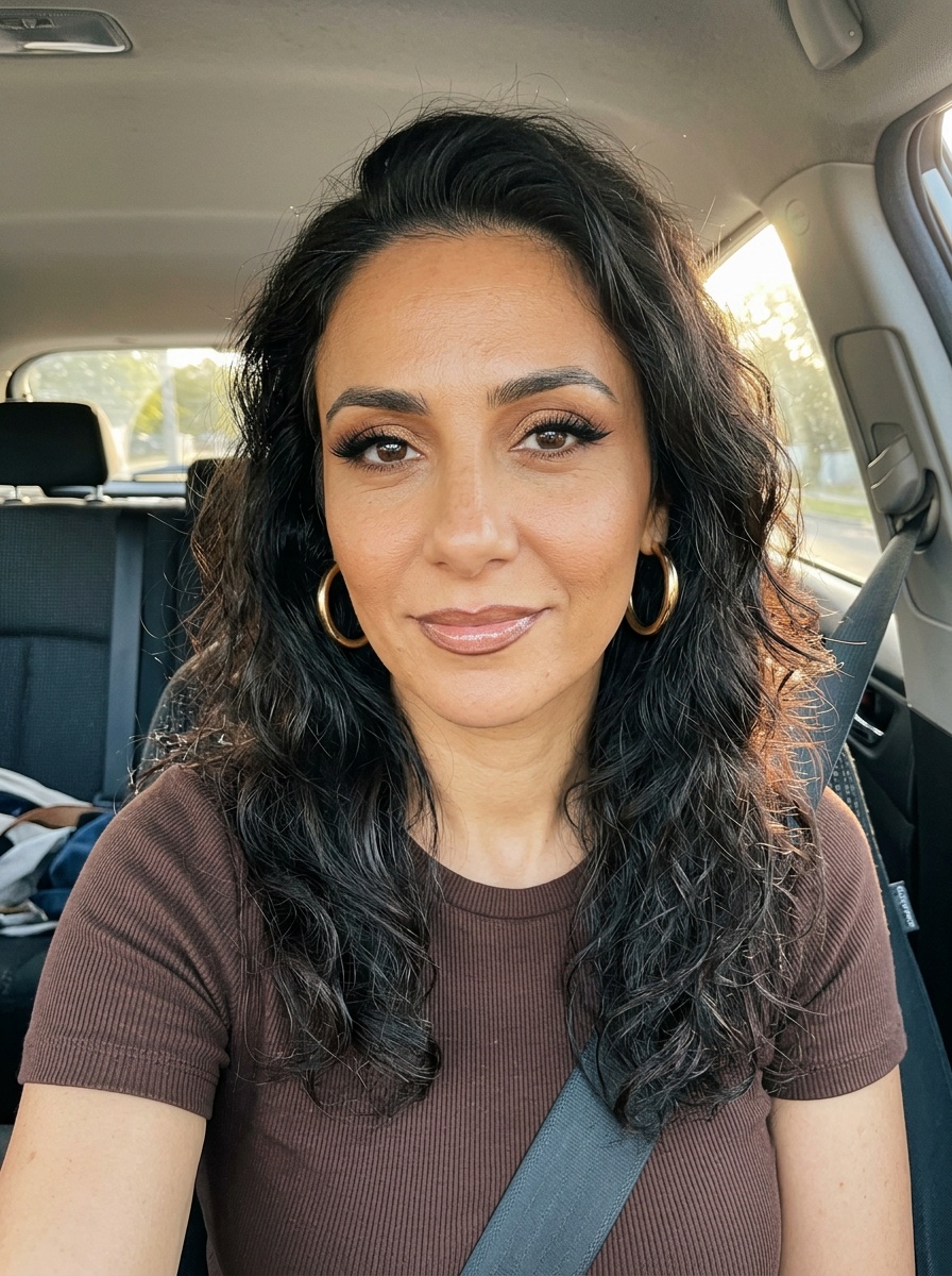 Latina Glam on a woman in her late 30s with tan skin and brown eyes