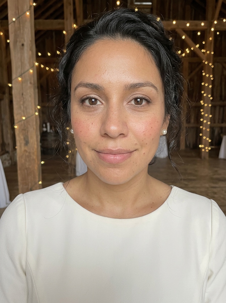 Natural Bridal Makeup on a woman in her early 30s with tan skin and brown eyes