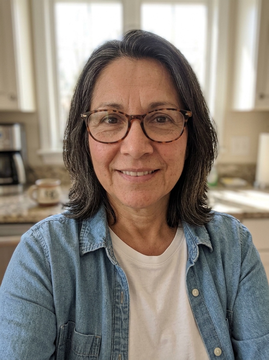 No-Makeup Makeup on a woman in her late 50s with medium skin, fine lines and glasses