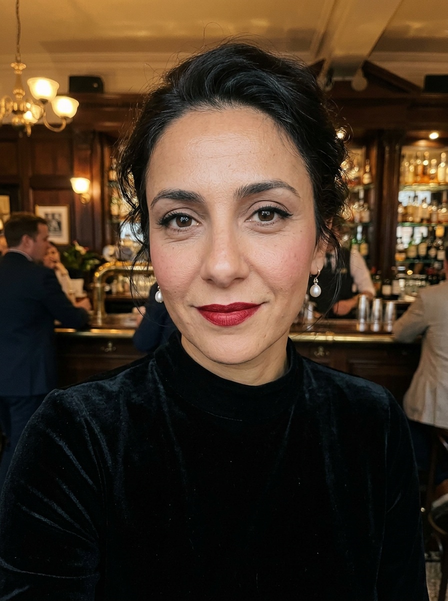 Old Hollywood Glam on a woman in her late 30s with tan skin and brown eyes