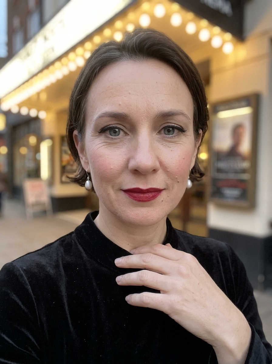 Old Hollywood Glam on a woman in her mid 40s with light skin and deep-set blue-grey eyes