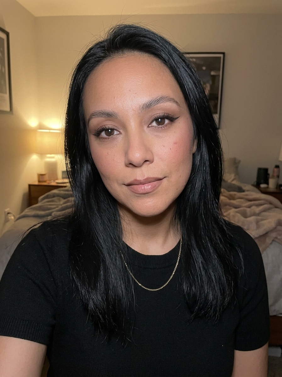 Siren Eyes on a woman in her early 30s with tan skin and downturned brown eyes