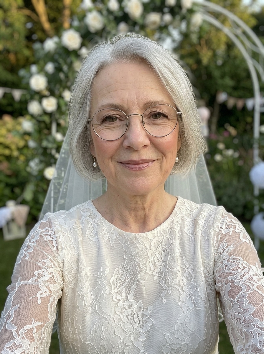 Soft Bridal Glam on a woman in her 60s with light skin, fine lines and glasses