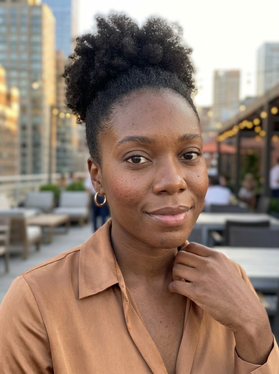 Soft Glam on a woman in her mid 20s with deep skin and brown eyes